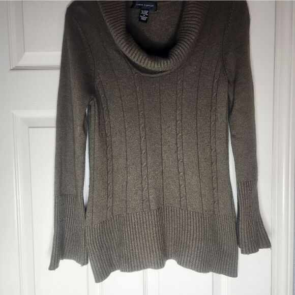 Cable & Gauge M Olive Wool Cashmere Blend Cable Knit Cowl Neck Women's Sweater - Picture 1 of 5